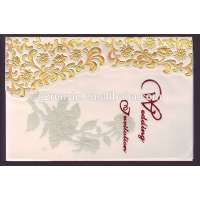 Wedding Invitation, 3 fold die cut stamped greeting card, gold foil rose card